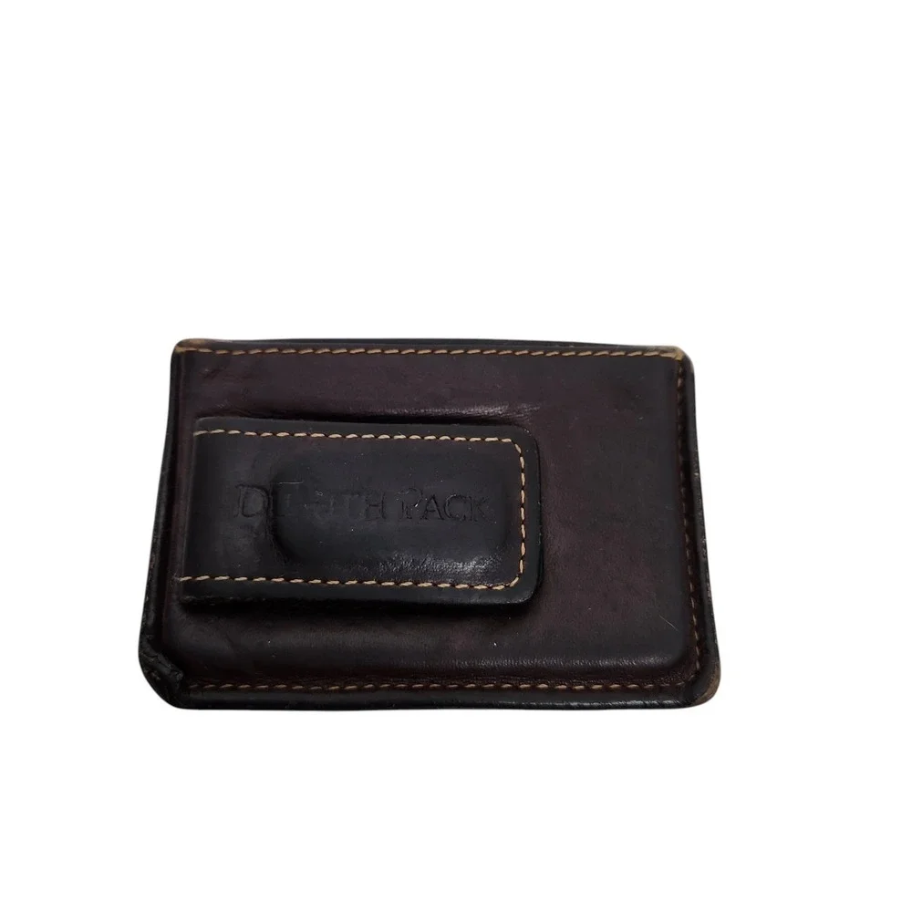 DULUTH PACK Leather Money Clip Wallet Mens Brown Mini ID Window Slim Card Case
